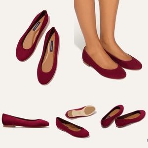 MARGAUX Burgundy Suede Slip On Ballet Flats
